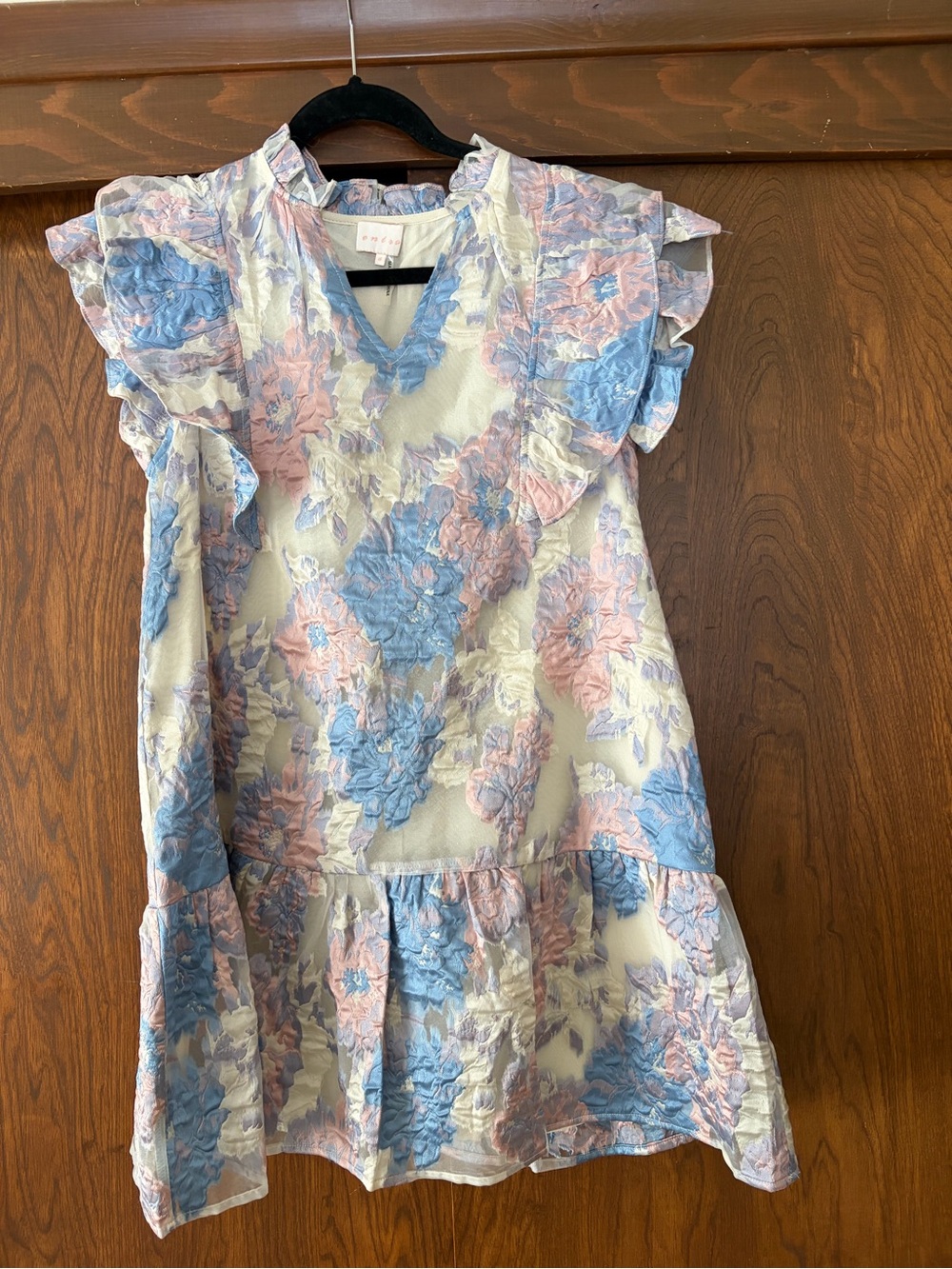 entro Pastel Floral Ruffle Sleeve Dress - Blue & Pink